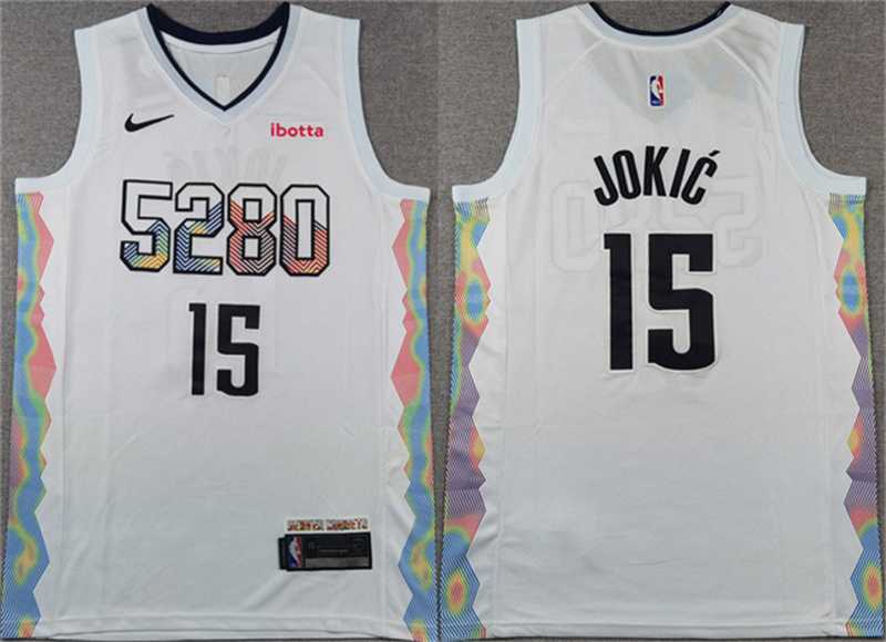 Mens Denver Nuggets #15 Nikola Jokic White 2024 25 City Edition Stitched Jersey